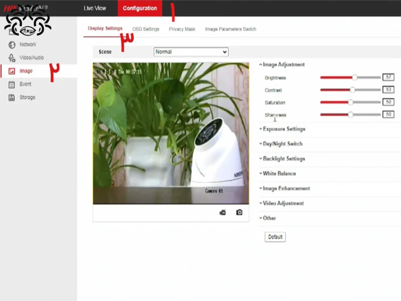 تنظیم رنگ دوربین مداربسته هایک ویژن + دید در شب | دوربین تحت شبکه